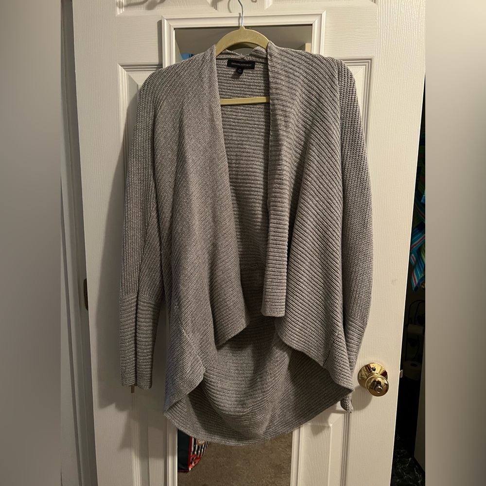 Gray Banana Republic sweater with zip sleeve detail